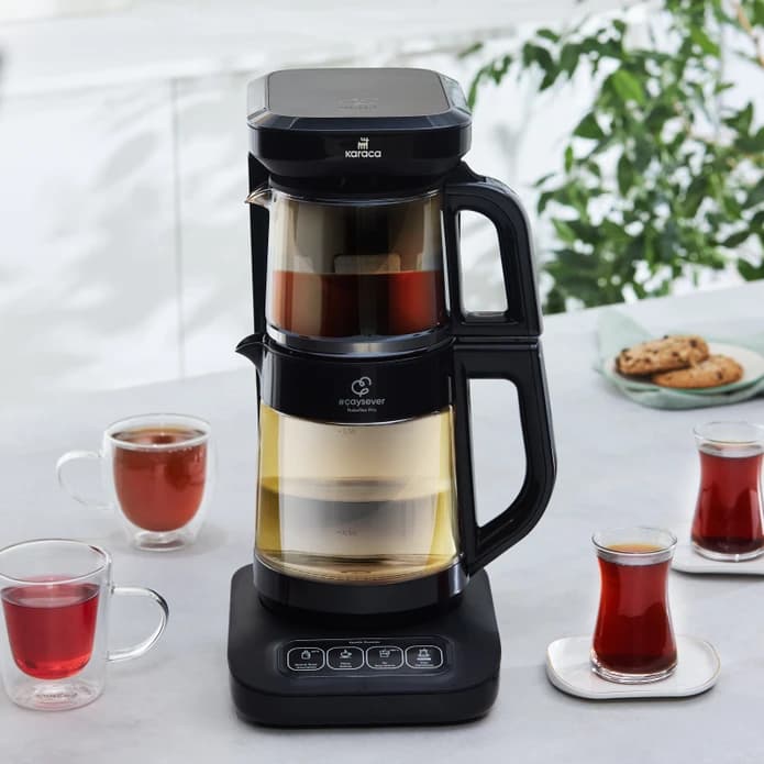 چاییساز برقی کاراجا مدل رباتیک Robotea pro دسته مشکی شیشه طلایی