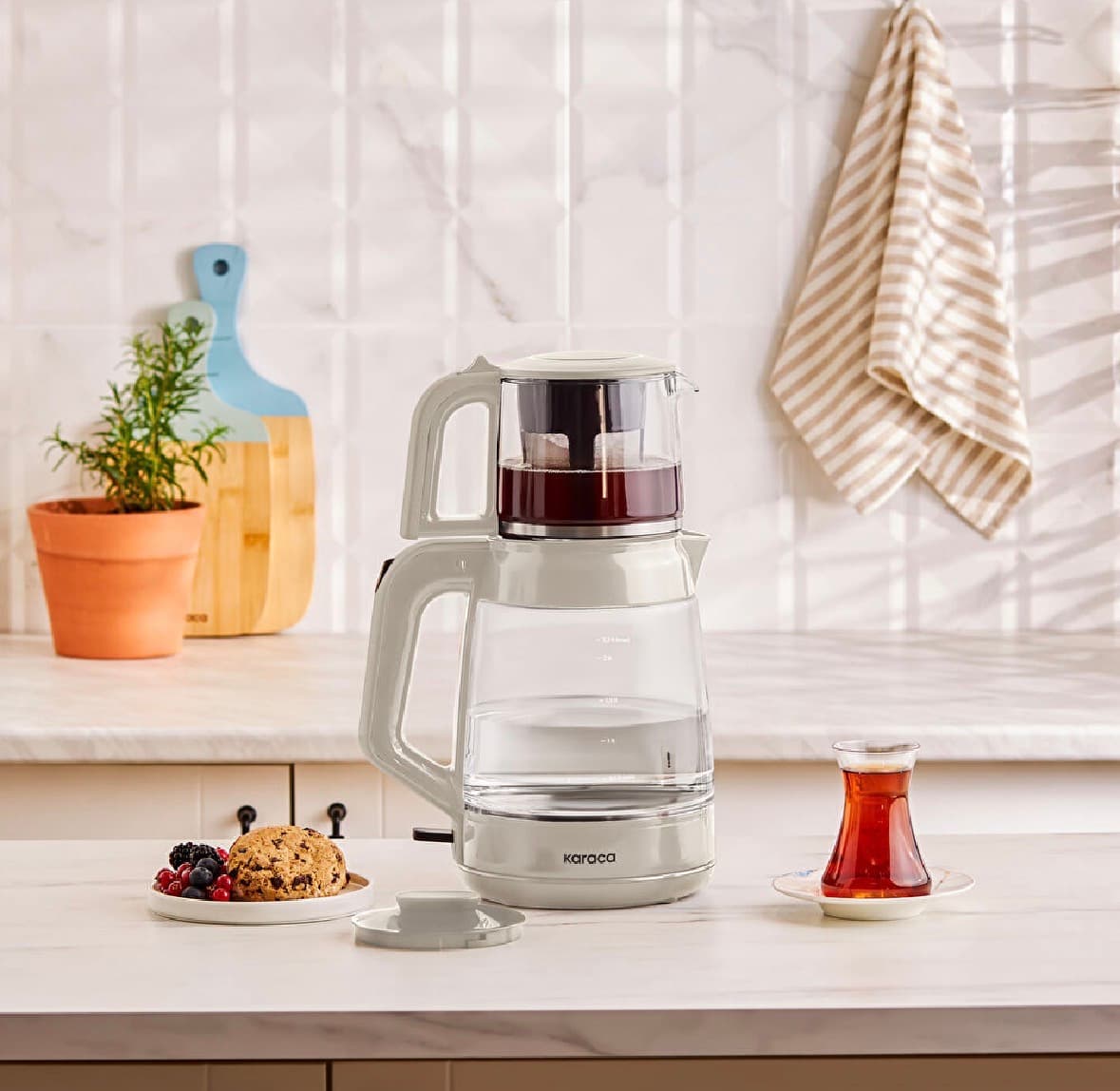 چاییساز برقی کاراجا مدل Glass Tea XL کرم