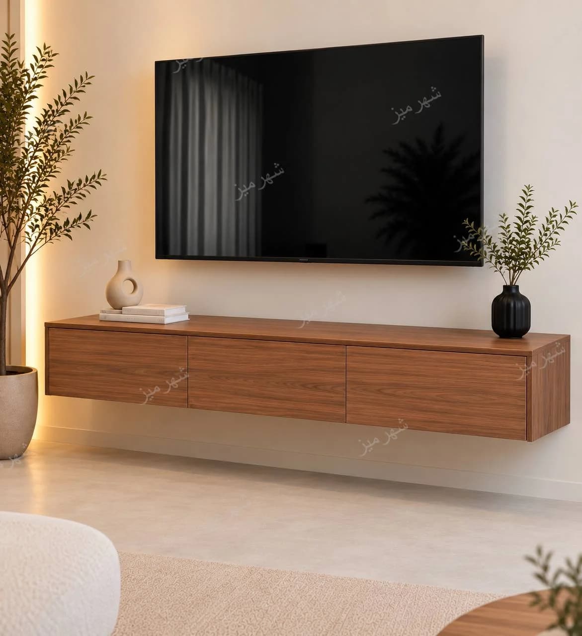 میز تلویزیون دیواری مدل هامون رنگ گردویی