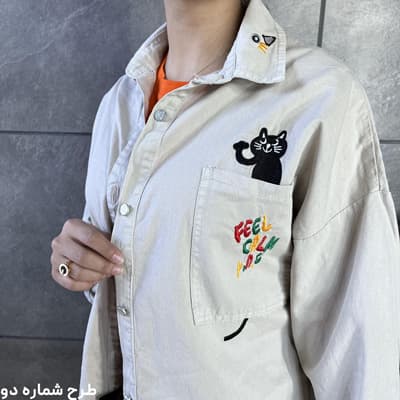 شومیز کتان کرمی گلدوزی شده — تصویر ۳