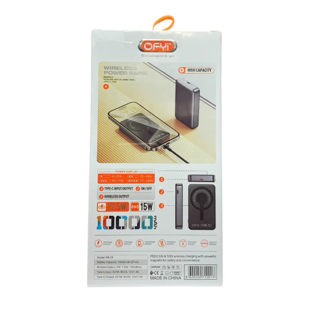 پاوربانک وایرلس 10000 میلی آمپر مدل OFYI PB-08 22.5W 10000MAH — تصویر ۵