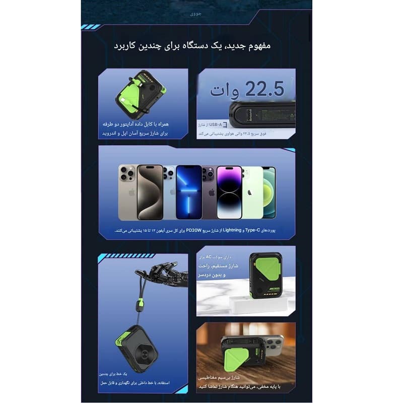 پاور بانک وایرلس جووی مدل JP-513 ظرفیت 10000 میلی آمپرساعت — تصویر ۴