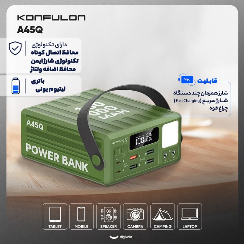 پاوربانک 22.5 وات کانفلون مدل A45Q ظرفیت 100000 میلی آمپر ساعت — تصویر ۳