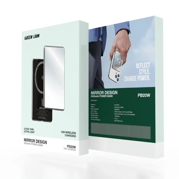 پاوربانک 15 وات گرین لاین مدل مگ سیف Mirror Design با ظرفیت 10000 میلی آمپر ظرفیت — تصویر ۳