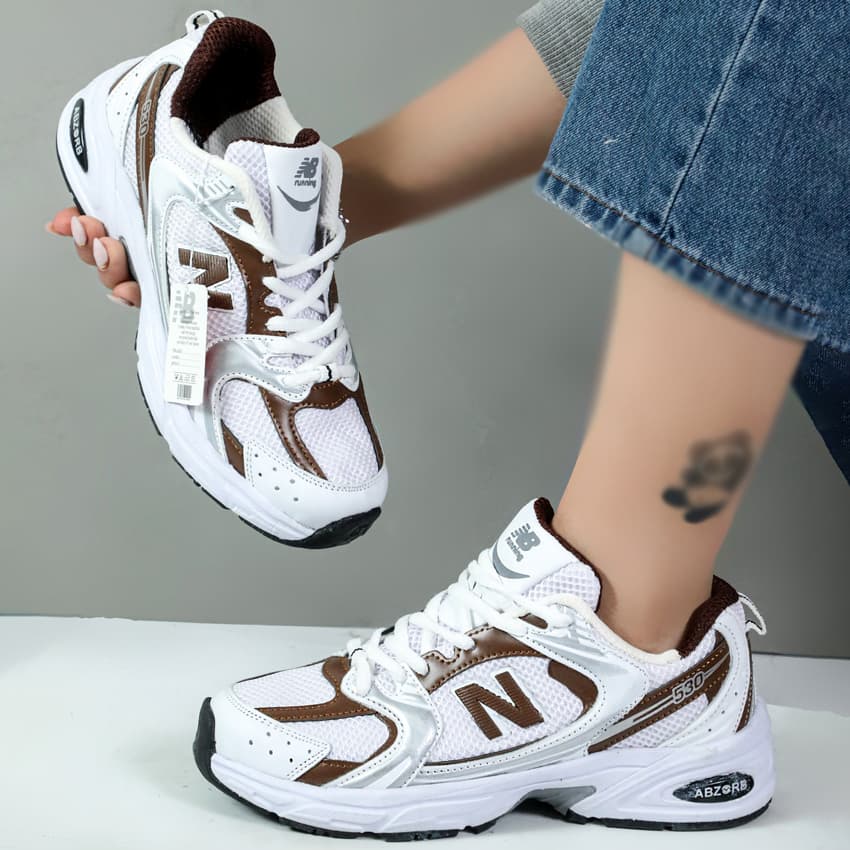 کتونی نیوبالانس 530 سفید قهوه ای زنانه 530 new balance کد 068679