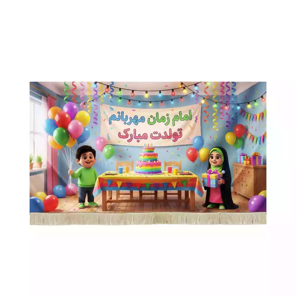 کتیبه مخمل افقی نیمه شعبان طرح کودکانه امام زمان مهربانم تولد مبارک کد 53441