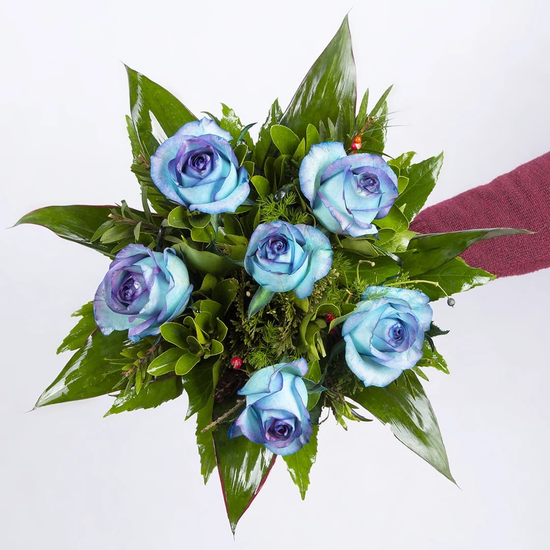 دسته گل رز هلندی آبی کد 6610 — تصویر ۳