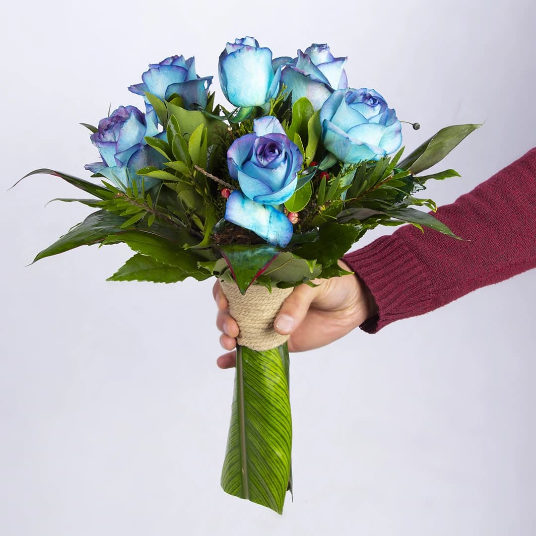 دسته گل رز هلندی آبی کد 6610 — تصویر ۲