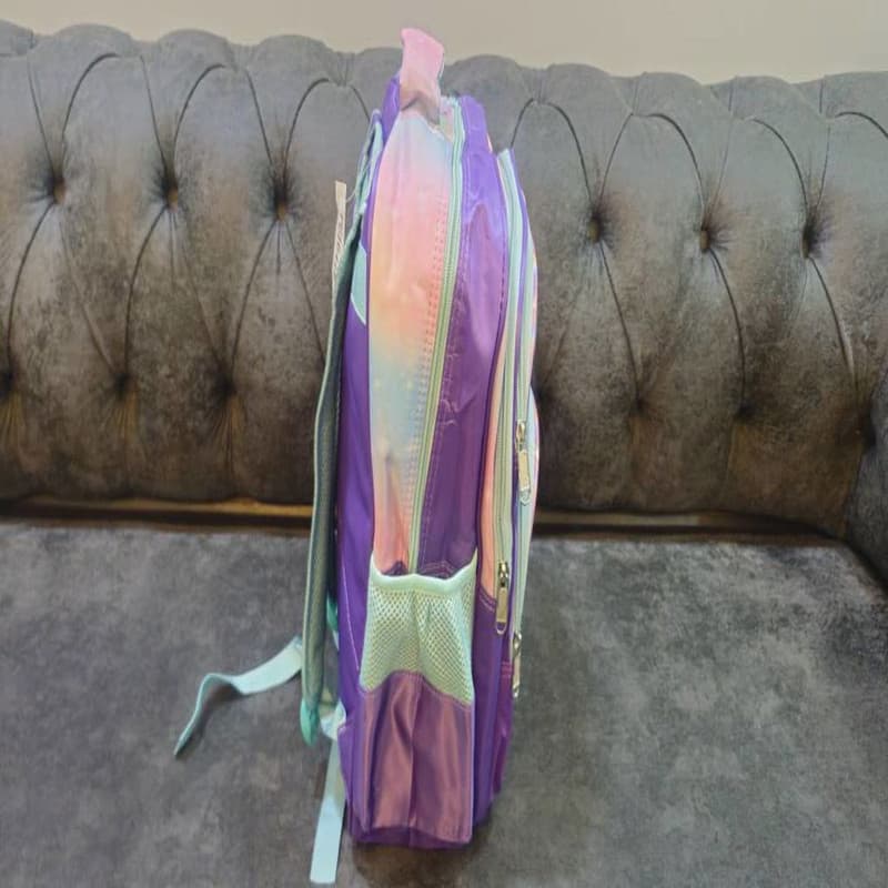 کوله پشتی مدرسه مدل سه زیپه طرح یونیکورن — تصویر ۳