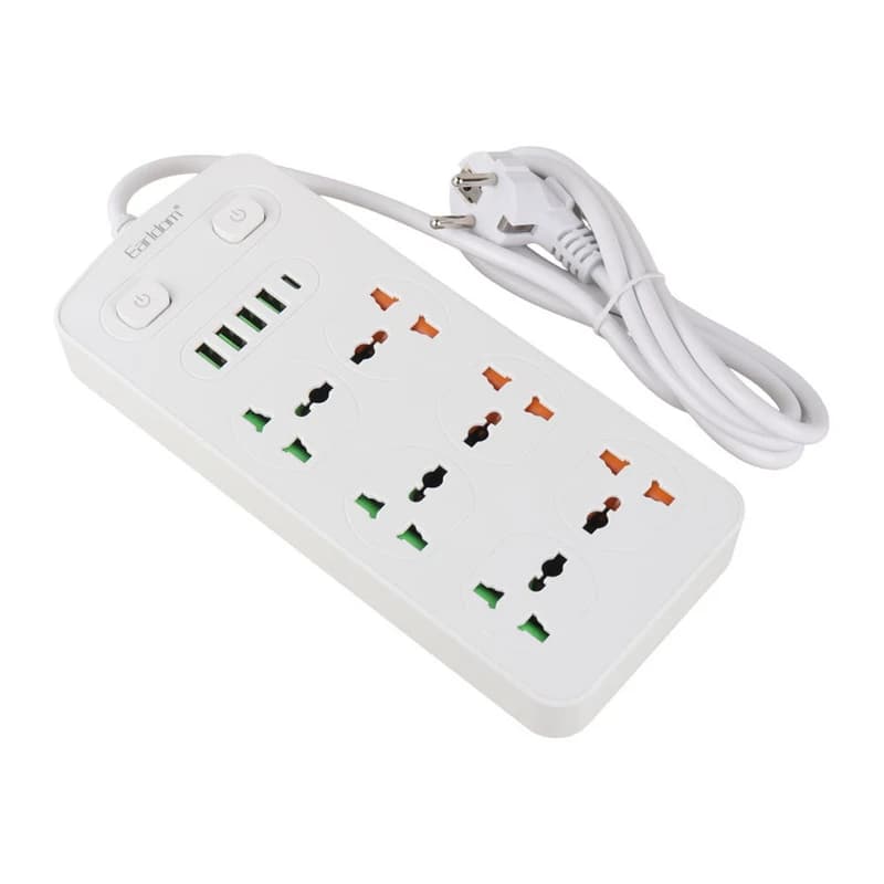 چند راهی 6 خانه برق ارت دار ارلدام ES-SC09 با کابل 2 متری + شارژر USB و Type-C — تصویر ۳