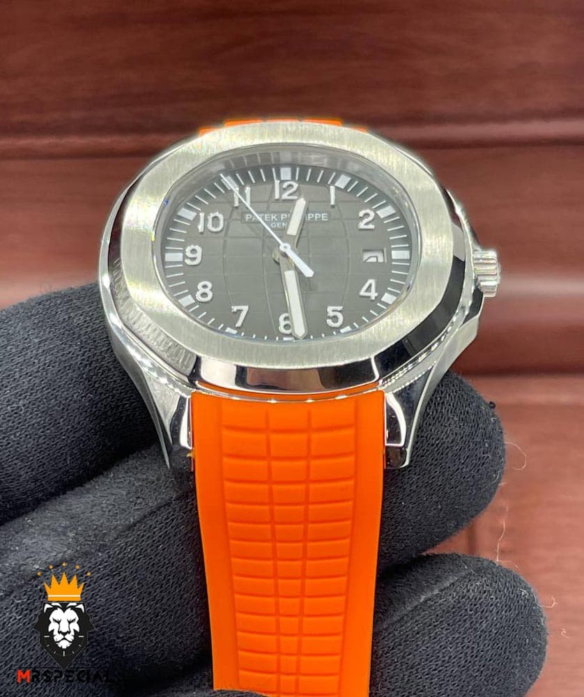 ساعت مردانه پتک فیلیپ اکوانات اتوماتیک بند رابر نارنجی صفحه طوسی 01603 Patek Philippe Aquanaut — تصویر ۳