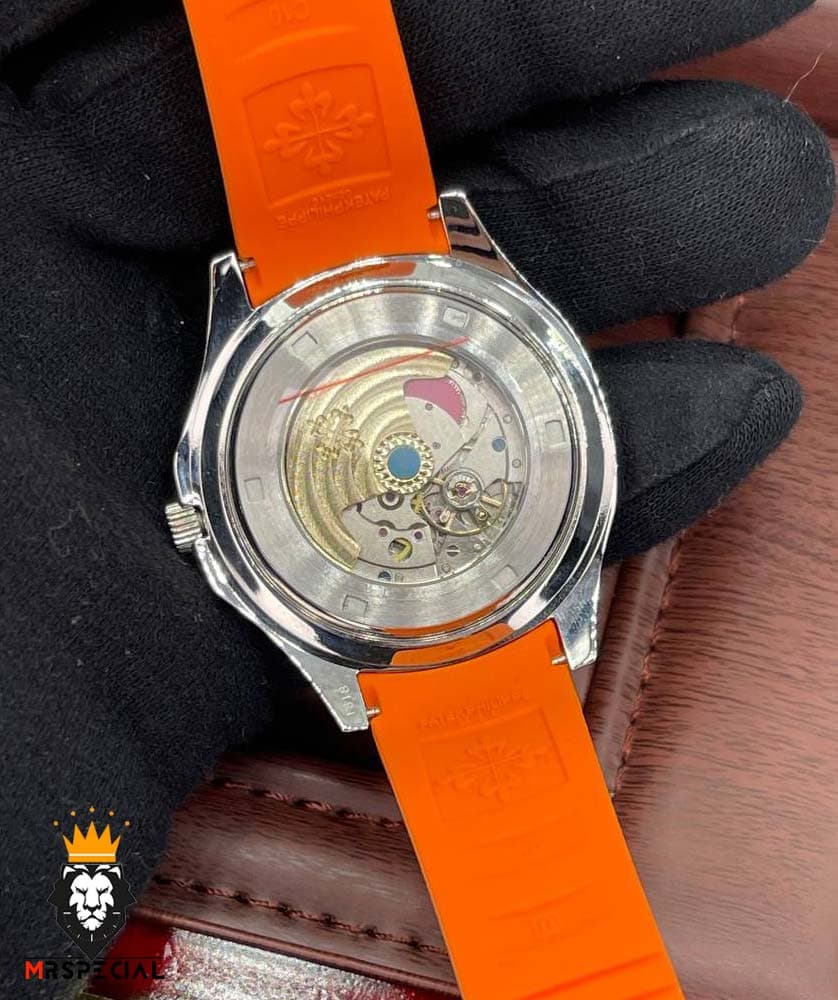 ساعت مردانه پتک فیلیپ اکوانات اتوماتیک بند رابر نارنجی صفحه طوسی 01603 Patek Philippe Aquanaut — تصویر ۵
