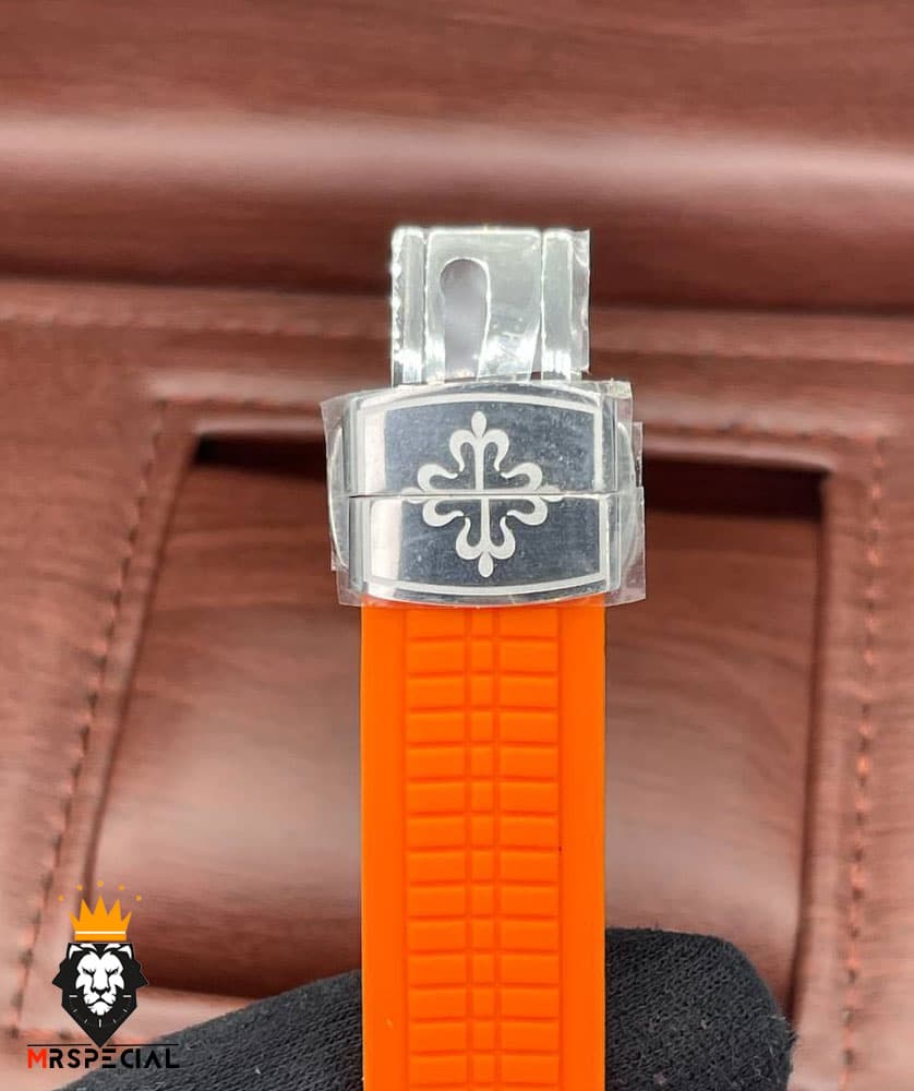 ساعت مردانه پتک فیلیپ اکوانات اتوماتیک بند رابر نارنجی صفحه طوسی 01603 Patek Philippe Aquanaut — تصویر ۶