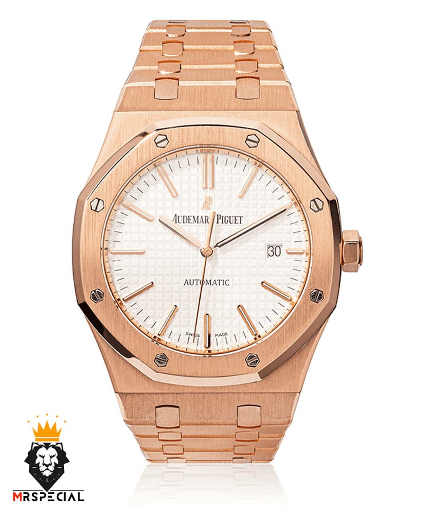 ساعت اودمار پیگه مردانه رزگلد صفحه سفید AUDEMARS PIGUET ROYAL 01556