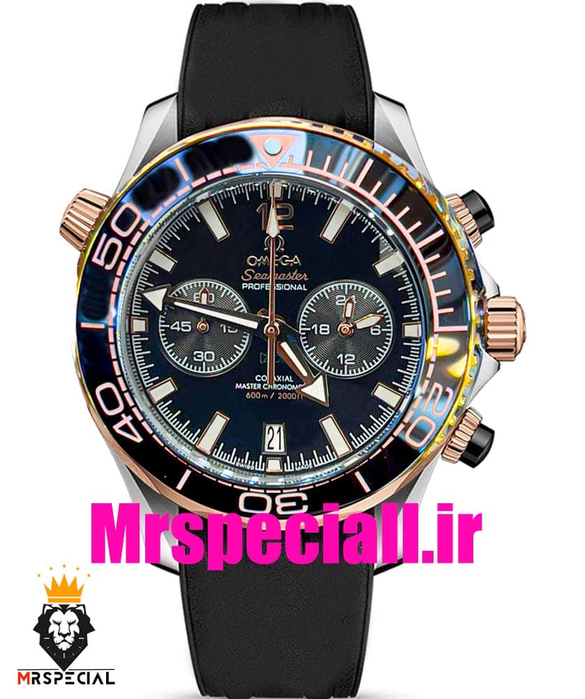 ساعت امگا سیمستر مردانه کرنوگراف بند رابر روکش چرم صفحه مشکی OMEGA Seamaster 01347