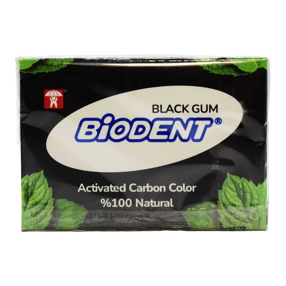 آدامس بدون شکر بایودنت BIODENT با رنگ کربن فعال بسته 12 عددی