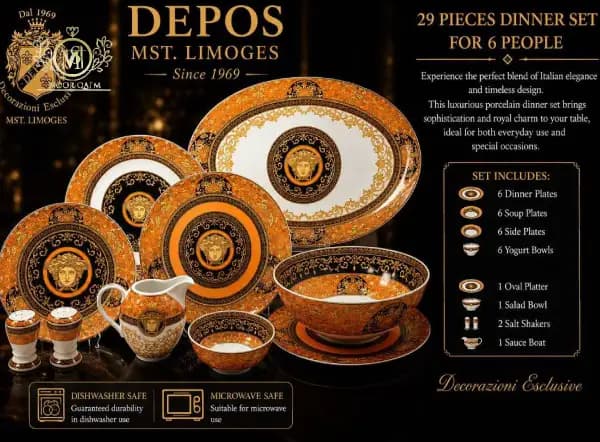 سرویس چینی غذا خوری ورساچه چینی نارنجی