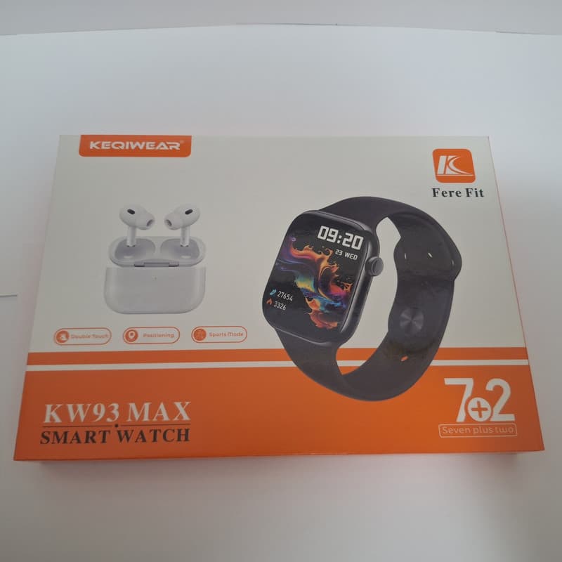 ساعت هوشمند 44 میلی متری کیکویر مدل KW93 MAX با بند سیلیکونی به همراه هدفون بلوتوثی — تصویر ۵