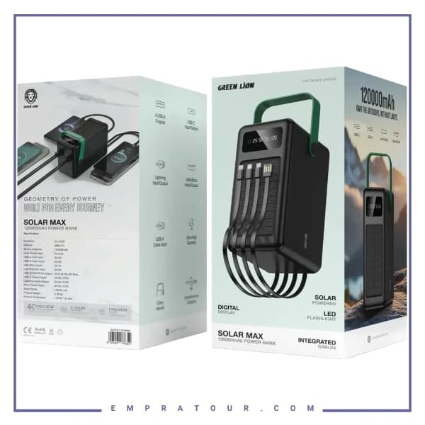 پاوربانک 120000خورشیدی گرین لاین Green Lion GNPXB7120PBBK — تصویر ۳