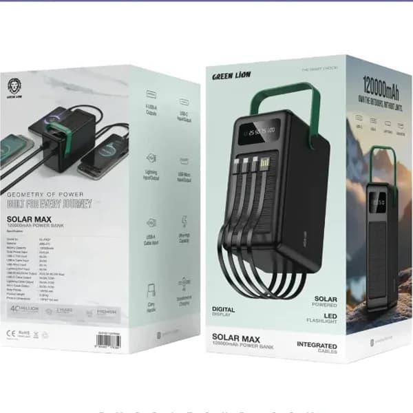 پاوربانک 120000خورشیدی گرین لاین Green Lion GNPXB7120PBBK — تصویر ۵