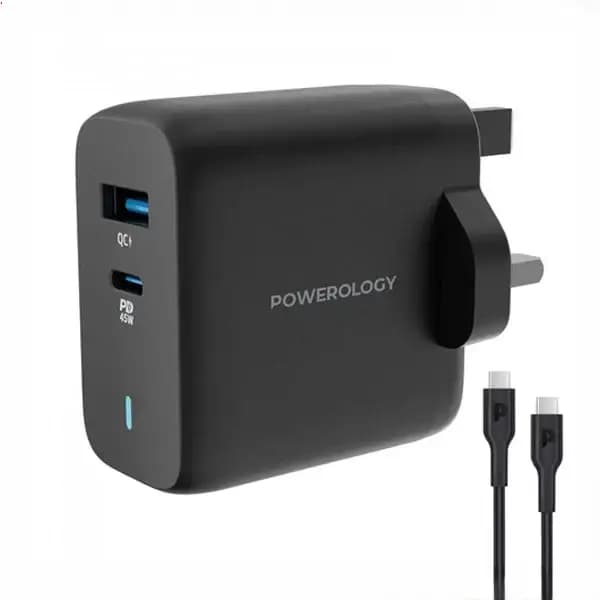 آداپتور شارژ 45 وات با کابل همراه پاورولوژی PWCUQC004 — تصویر ۳