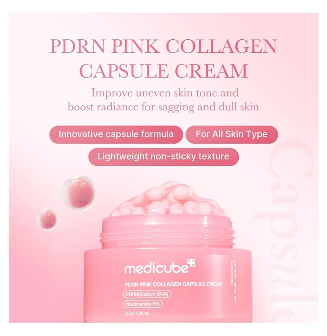 کرم کپسولی PDRN و کلاژن صورتی مدی کیوب 55 گرم medicube – PDRN Pink Collagen Capsule Cream — تصویر ۳