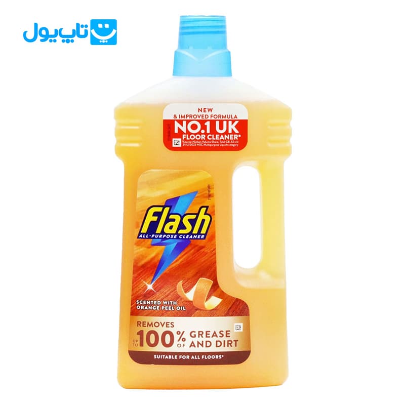 مایع شوینده و چربی‌زدا زمین فلش Flash حاوی روغن پوست پرتقال حجم 1 لیتری