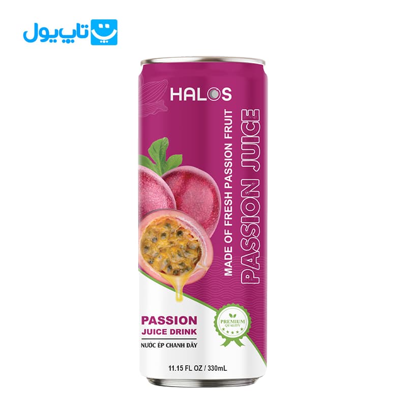 آبمیوه هالوس Halos با طعم پشن فروت Passion Fruit حجم 330 میلی‌لیتر