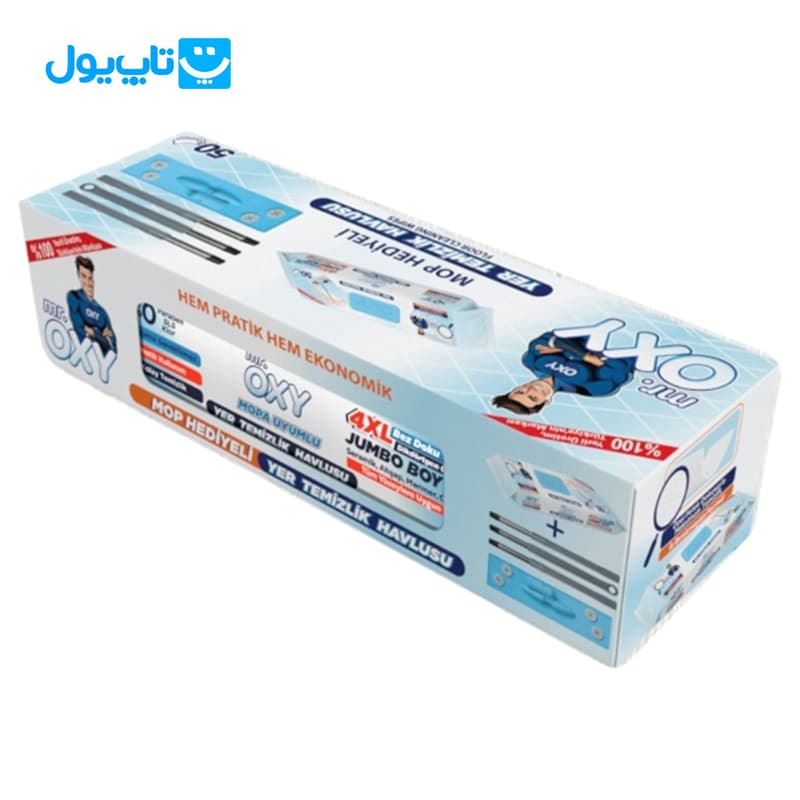 دستمال مرطوب مستر اوکسی Mr. Oxy مخصوص تی بسته 50 عددی همراه با تی دسته‌دار — تصویر ۲
