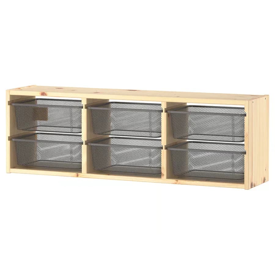 نظمدهنده دیواری ایکیا مدل TROFAST، چوب کاج / خاکستری تیره، ۹۳x۲۱x۳۰ سانتیمتر