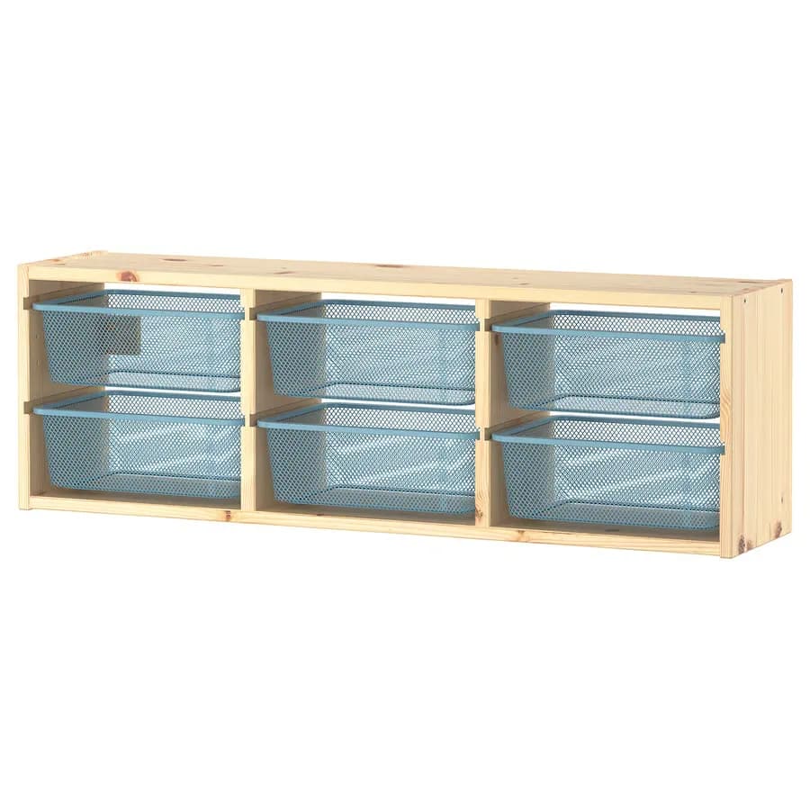 نظمدهنده دیواری ایکیا مدل TROFAST، چوب کاج / آبی خاکستری، ۹۳x۲۱x۳۰ سانتیمتر