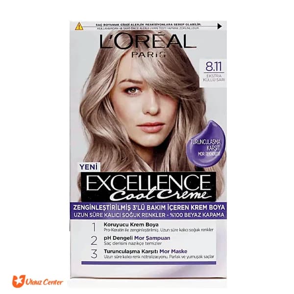 کیت رنگ مو لورال پایه رنگ بلوند دودی سری EXCELLENCE شماره 8.11