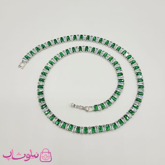 گردنبند زنانه تنیسی پهن دورنگ سبز سفید کد 3298