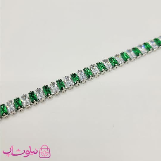 گردنبند زنانه تنیسی پهن دورنگ سبز سفید کد 3298 — تصویر ۲