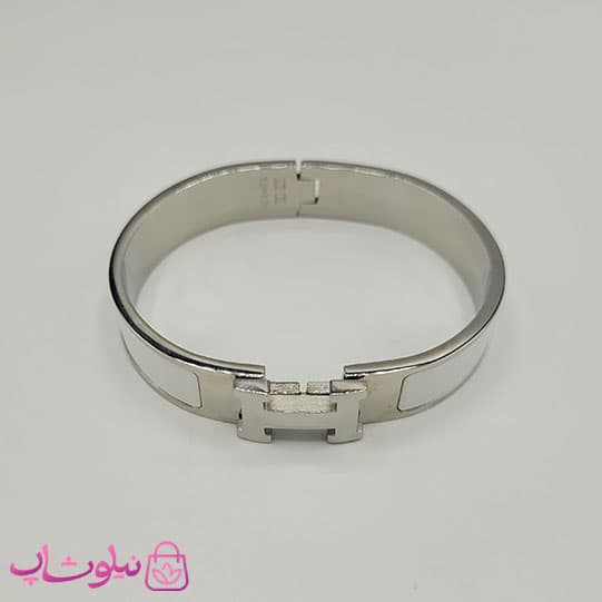 دستبند زنانه هرمس سفید نقره ای استیل قفل اورجینال کد 1250 — تصویر ۴