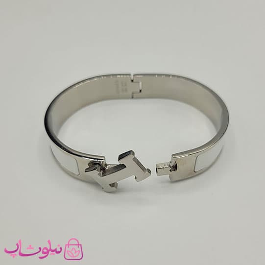 دستبند زنانه هرمس سفید نقره ای استیل قفل اورجینال کد 1250 — تصویر ۲