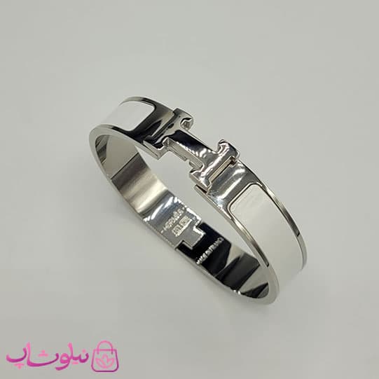 دستبند زنانه هرمس سفید نقره ای استیل قفل اورجینال کد 1250