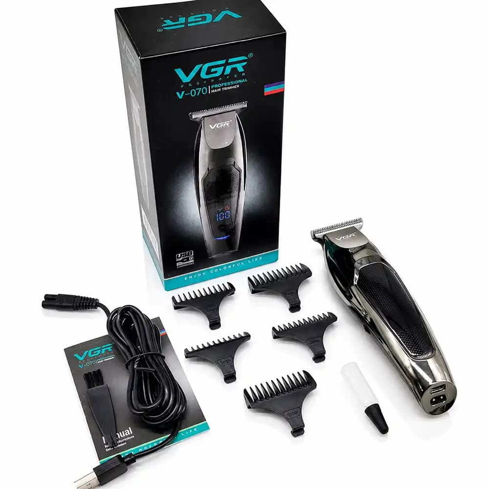 ماشین اصلاح و خط زن حرفه‌ای وی جی آر (VGR) مدل V-070 مشکی (دارای نمایشگر دیجیتال)