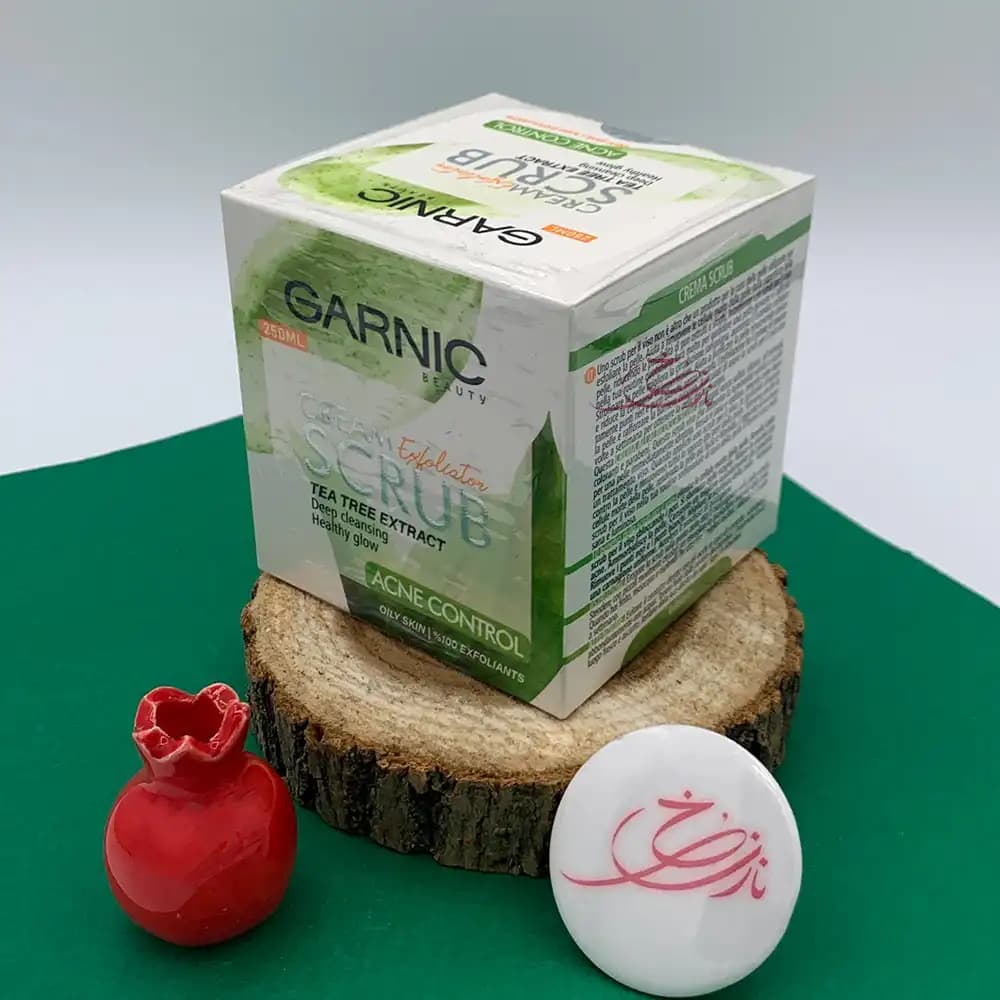 اسکراب کرمی ضد آکنه و لایه بردار گارنیک GARNIC مدل Tea Tree Acne Control پاکسازی عمیق پوست چرب حجم 250 میلی لیتر
