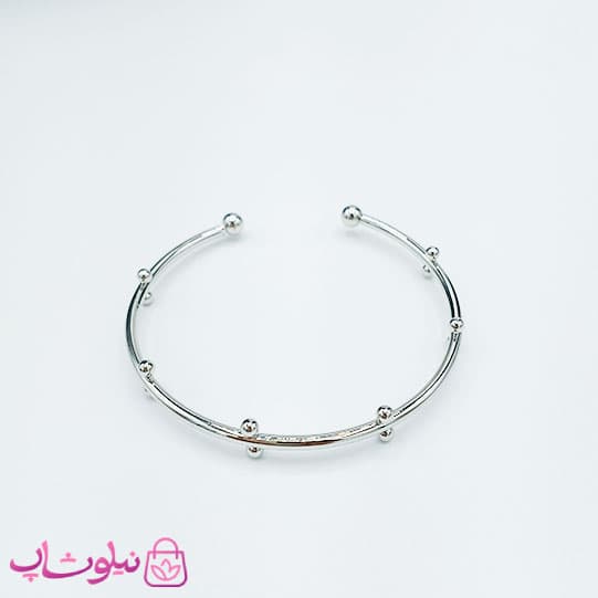 بنگل زنانه نقره ای با دایره های کوچک