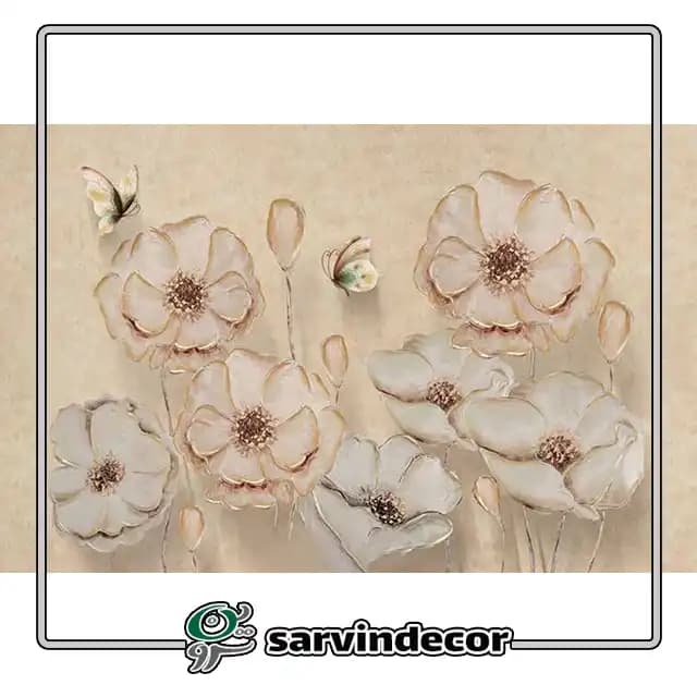 پرده زبرا طرح سه بعدی گل و پروانه کرم T468 — تصویر ۲