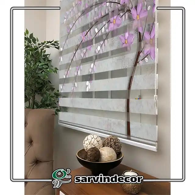 پرده زبرا سه بعدی مدل شکوفه بنفش کد T779