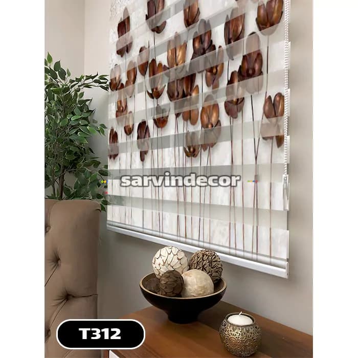 پرده زبرا سه بعدی مدل گلدار کد T312