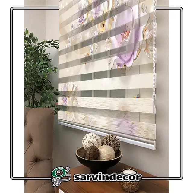 پرده زبرا سه بعدی مدل گل بنفش کد T472
