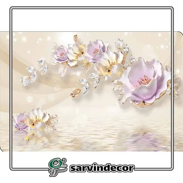 پرده زبرا سه بعدی مدل گل بنفش کد T472 — تصویر ۳