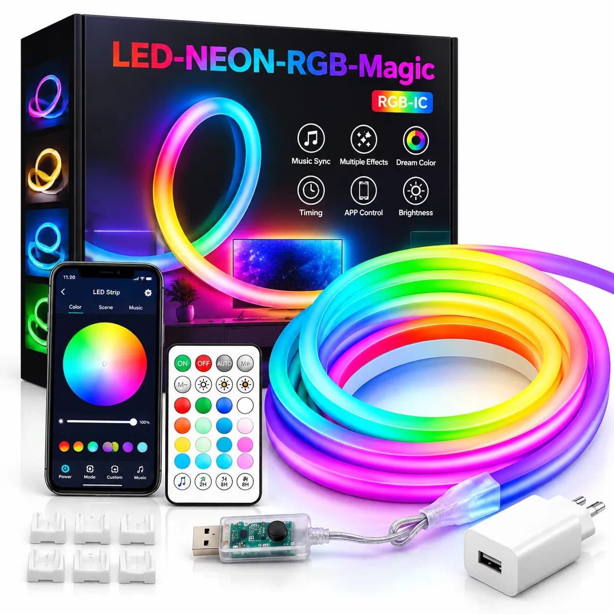 ریسه نئون فلکسی RGB دیتا پذیر 5 متری USB ریموت دار