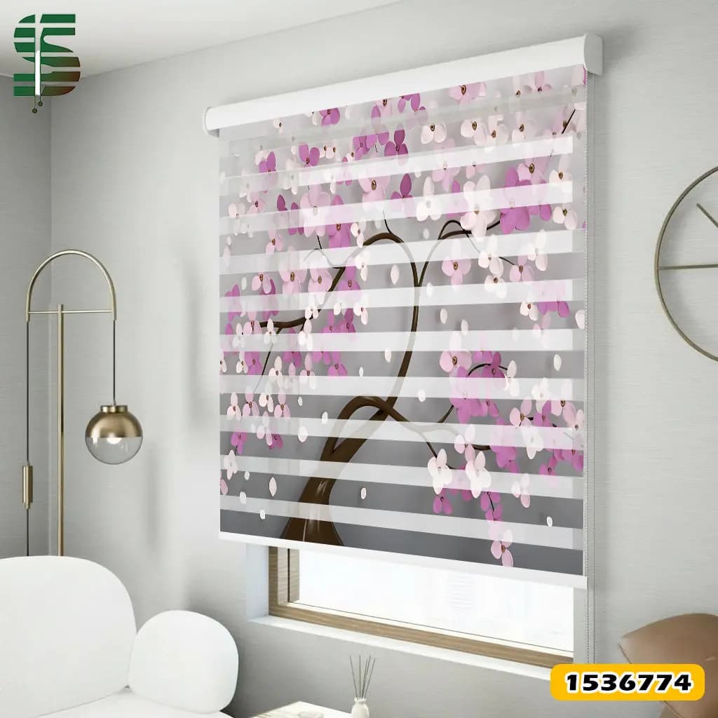 پرده زبرا سه بعدی کد 1536774 مدل درخت فانتزی صورتی بنفش