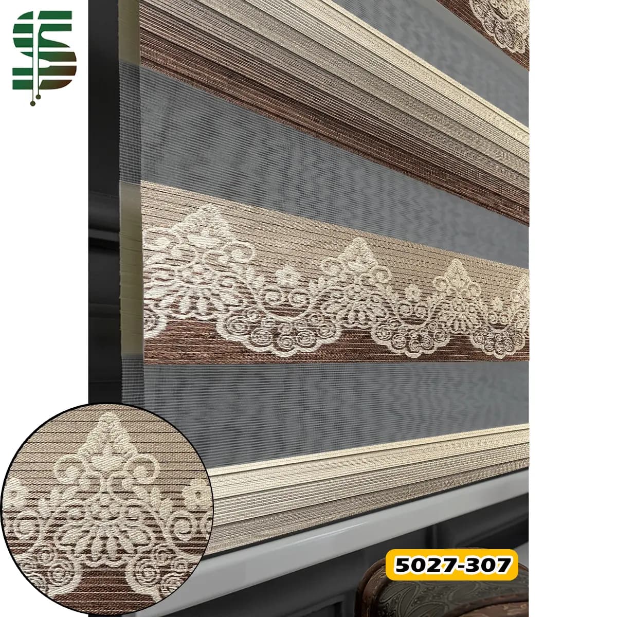 پرده زبرا پلیسه گلدار طرح کلاسیک کد 5027 در 4 رنگ — تصویر ۳