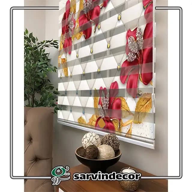 پرده زبرا سه بعدی گل قرمز کد T411