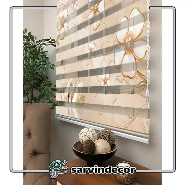 پرده زبرا طرح سه بعدی گل و مرغابی کرم T386